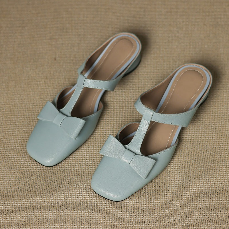 Women's Bow Lambskin Leather Mules