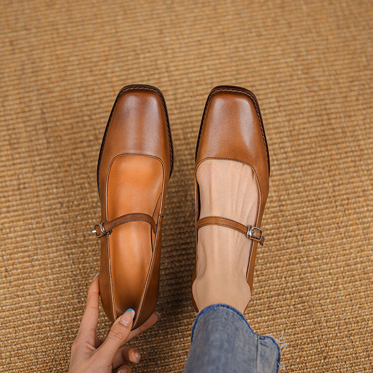 Women's Strap Leather Mary-Jane Heels