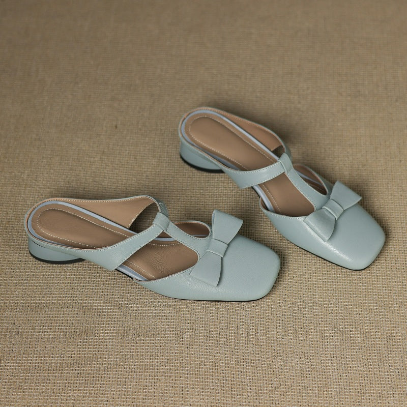 Women's Bow Lambskin Leather Mules