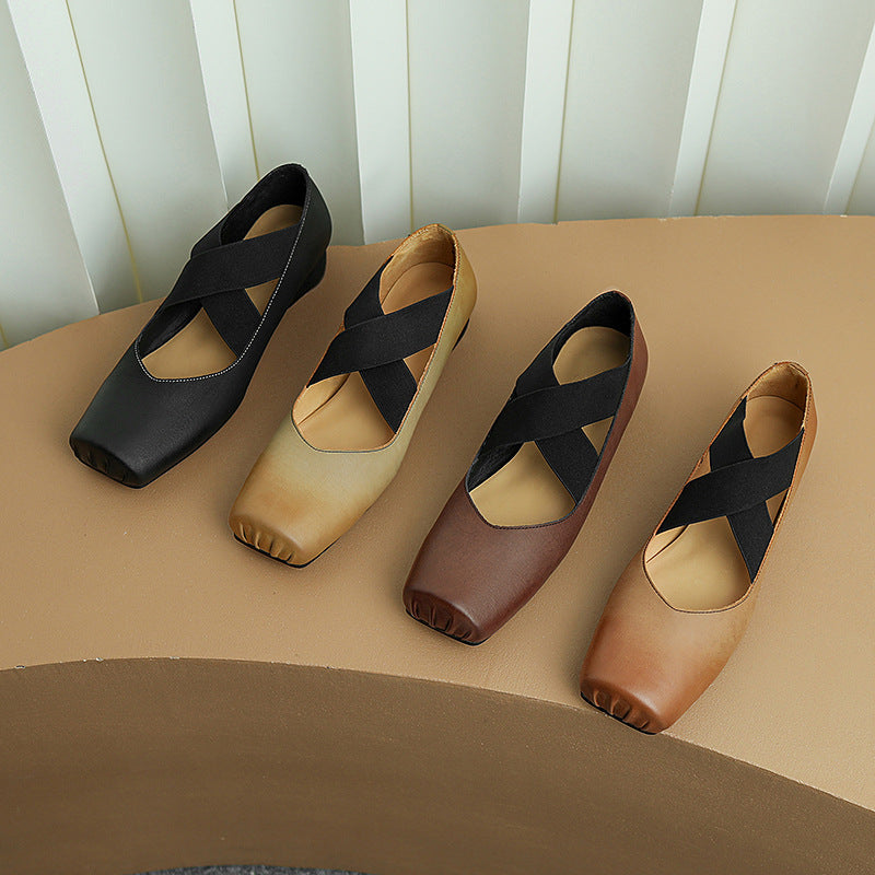 Women's Square Toe Leather Ballets