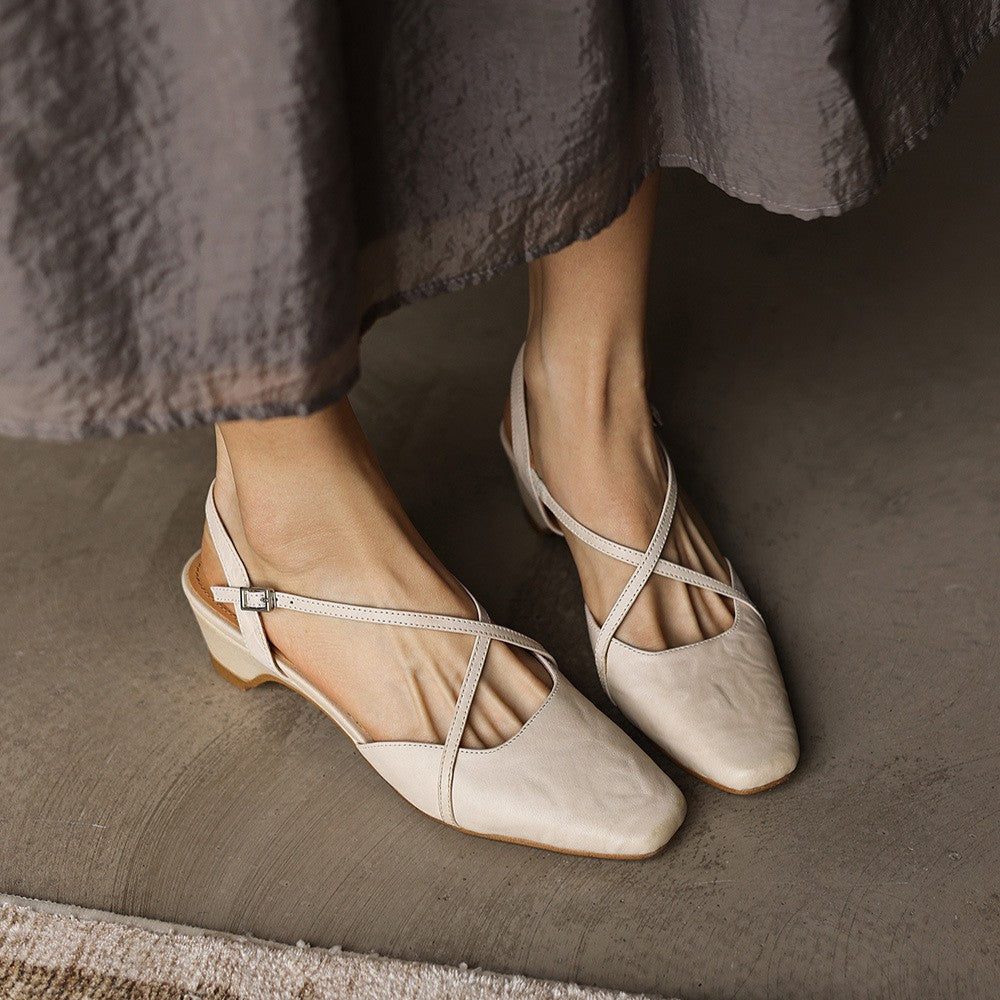 Women's Cross-Strap Leather Slingback Heels