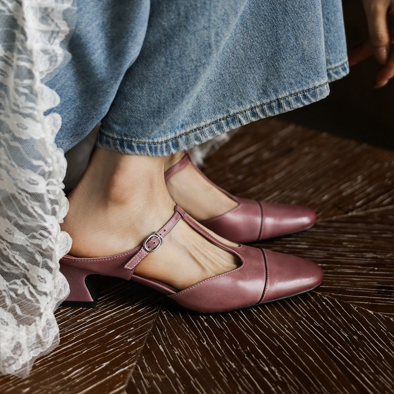 Women's T-Bar Leather Mules