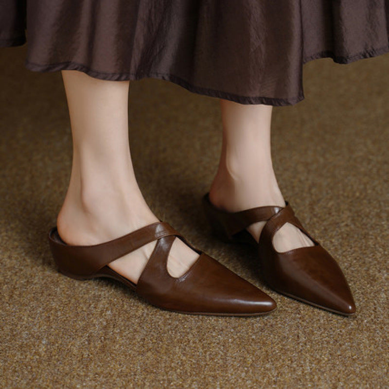 Women's Cross-Strap Leather Mules