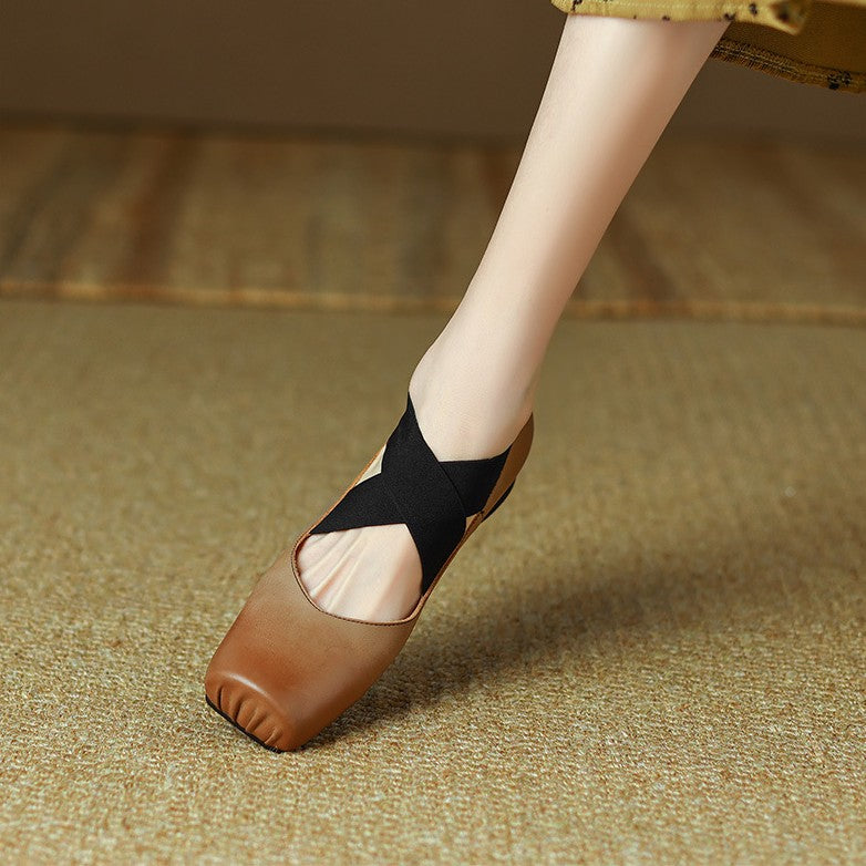 Women's Square Toe Leather Ballets