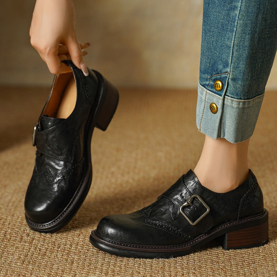 Women's Monk-Strap Leather Brogues
