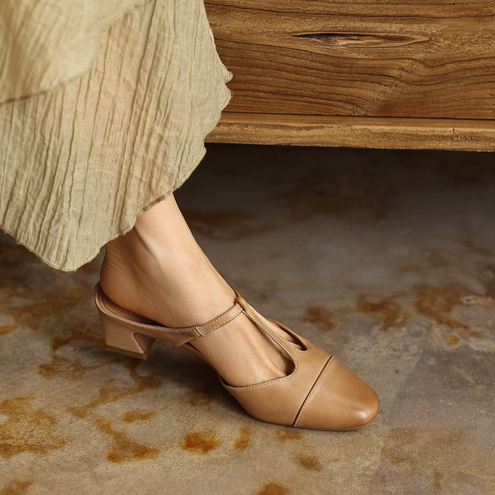 Women's T-Bar Leather Mules