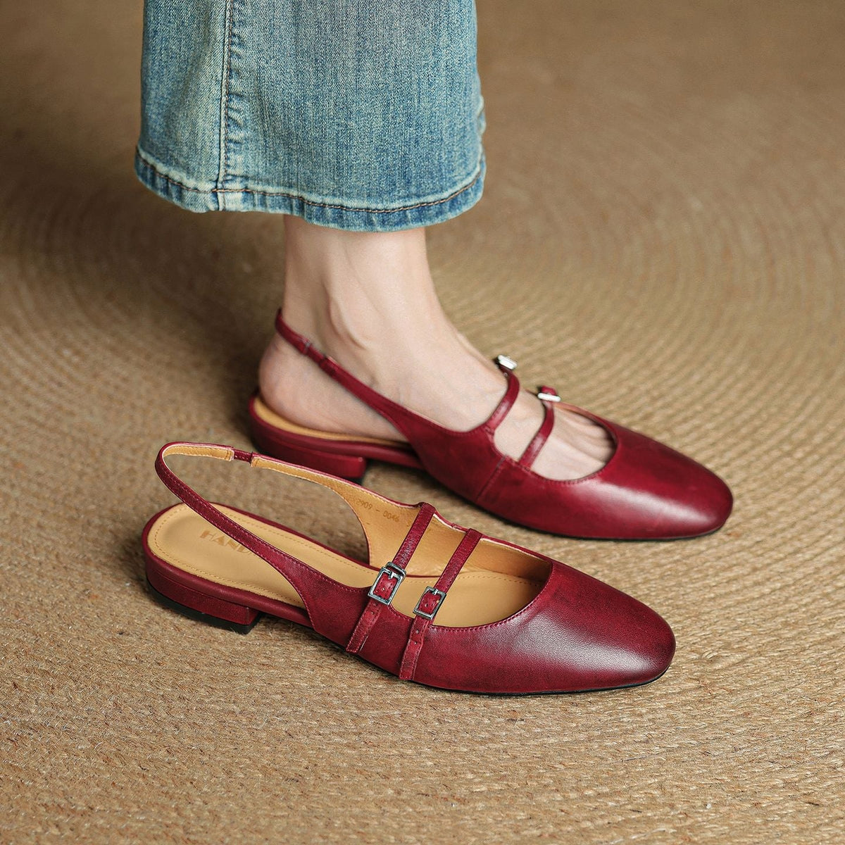 Women's Leather Slingback Mary Jane Flats