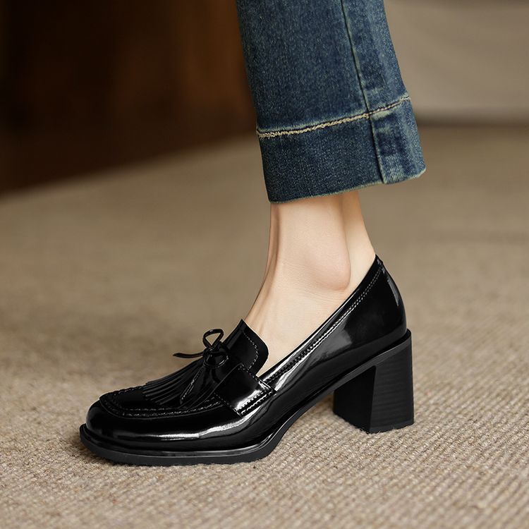 Women's Tassel Leather Loafer Pumps