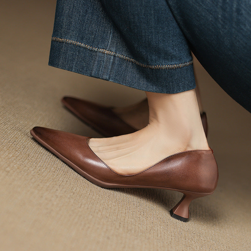 Women's Leather Kitten Heels