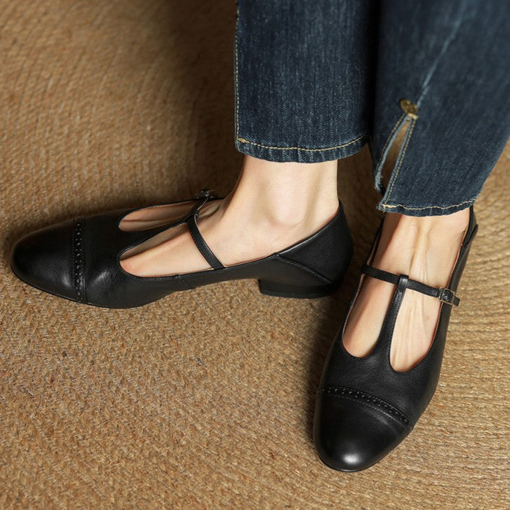Women's T-Strap Leather Mary Janes