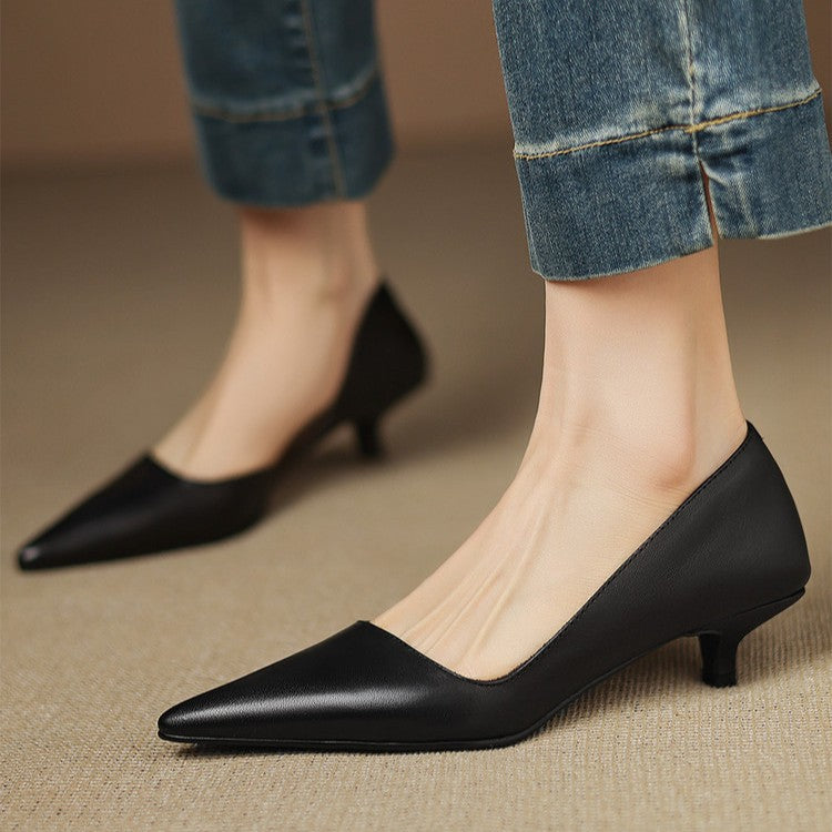 Women's Leather Kitten Heel Pumps