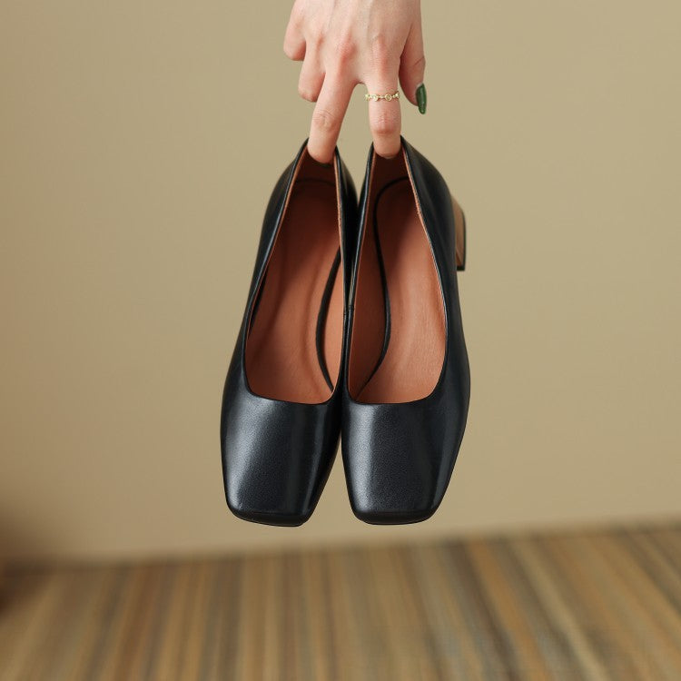 Women's Square Leather Pumps