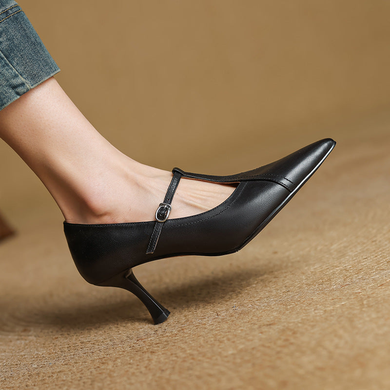 Women's Leather T-strap Pumps