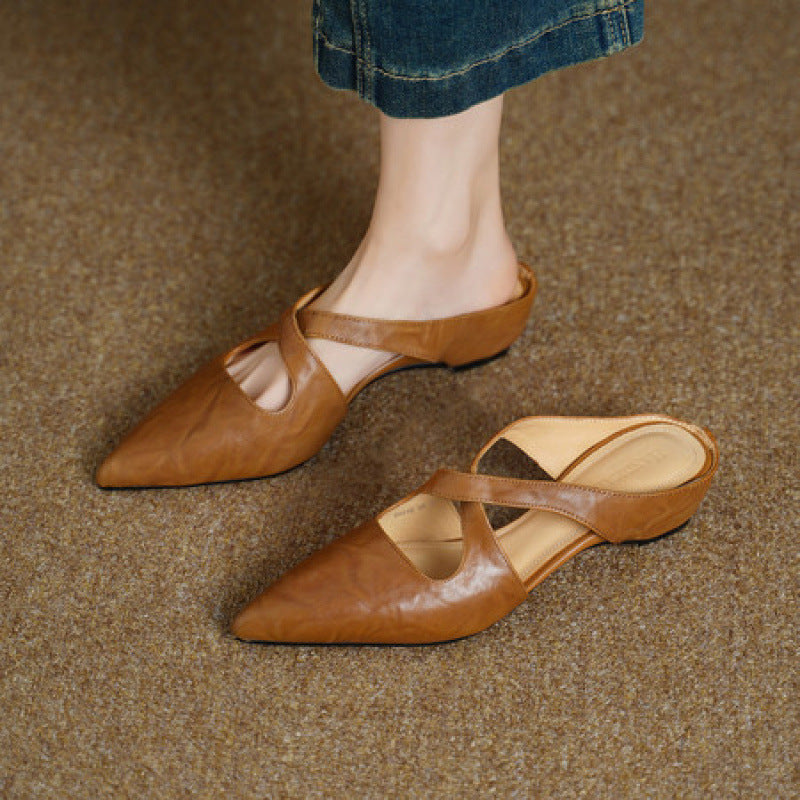 Women's Cross-Strap Leather Mules