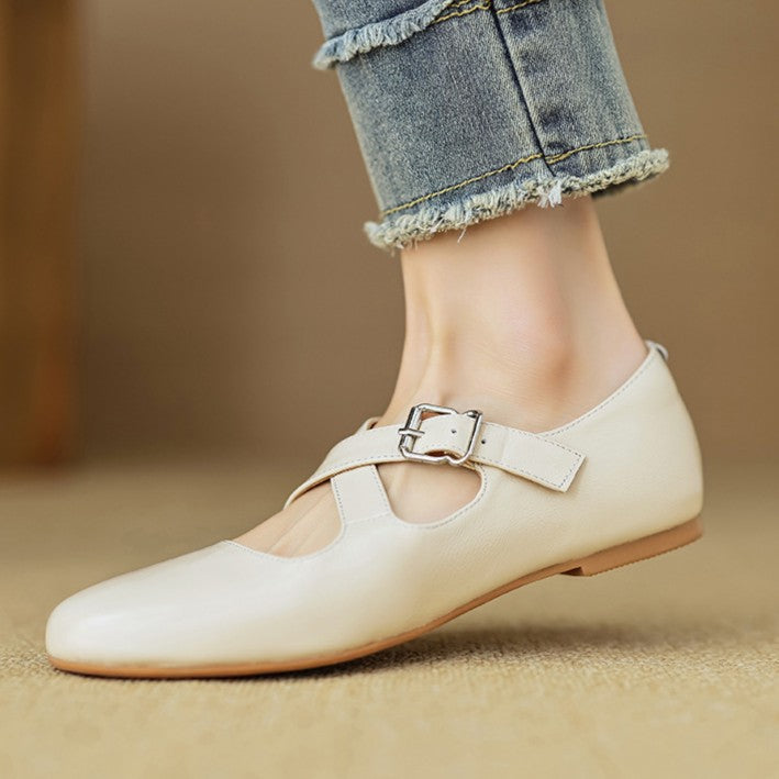 Women's Cross-Strap Leather Flats