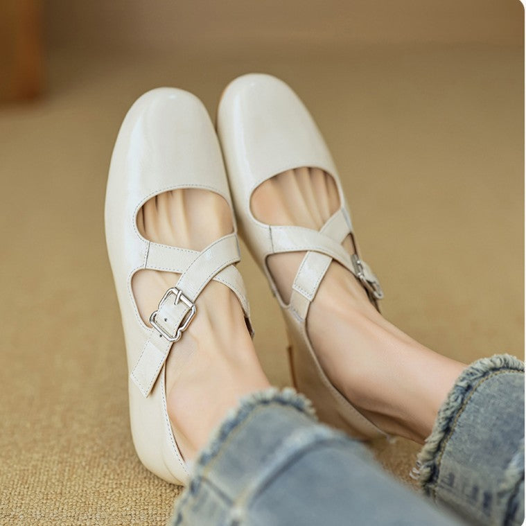 Women's Cross-Strap Leather Flats