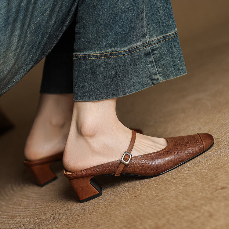 Women's Strap Leather Mules