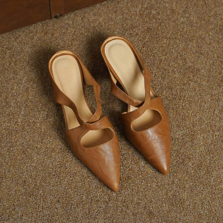 Women's Cross-Strap Leather Mules