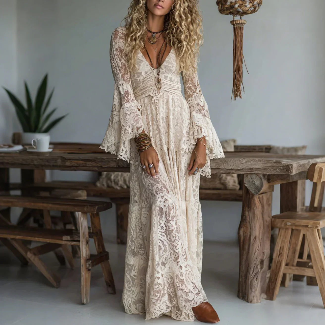 Elodie™ | Bohemian Bell-Sleeve Maxi Dress