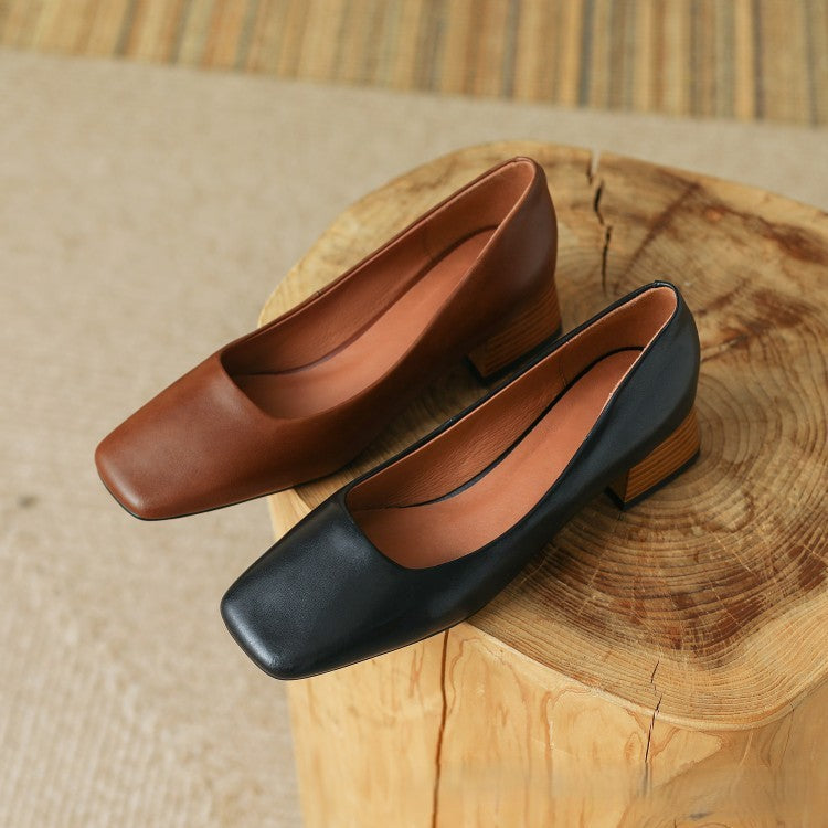 Women's Square Leather Pumps