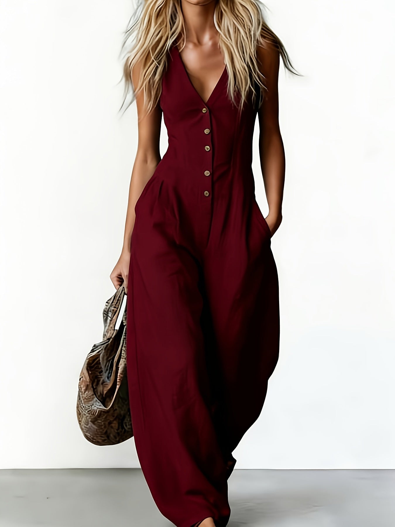 Margot™ | Button-Front Halter Jumpsuit