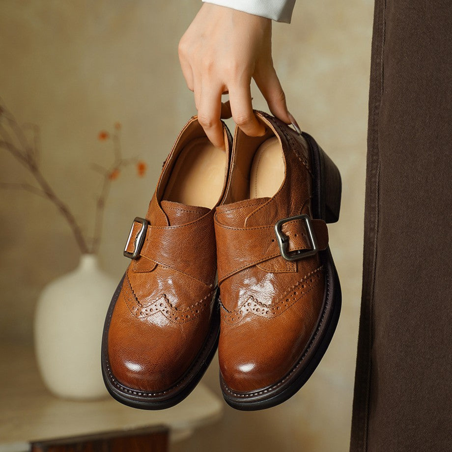 Women's Monk-Strap Leather Brogues