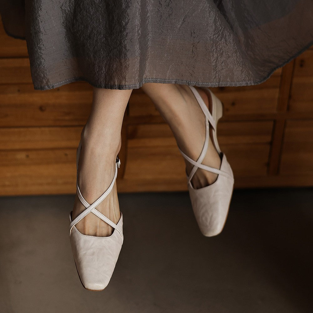 Women's Cross-Strap Leather Slingback Heels