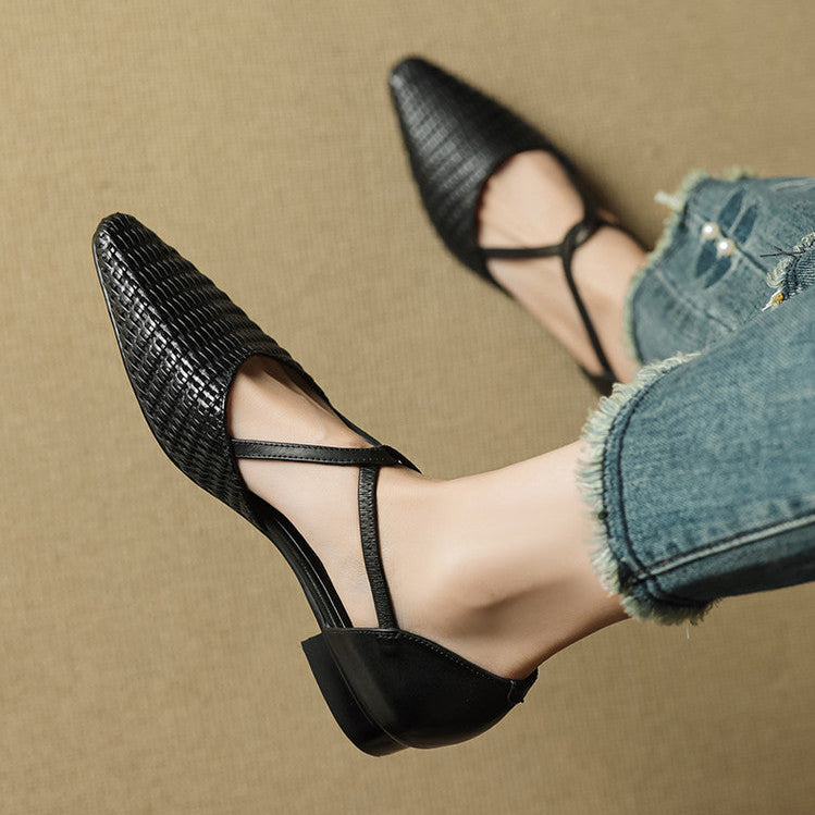 Orvana™ | Woven T-Strap Pointed-Toe Flats