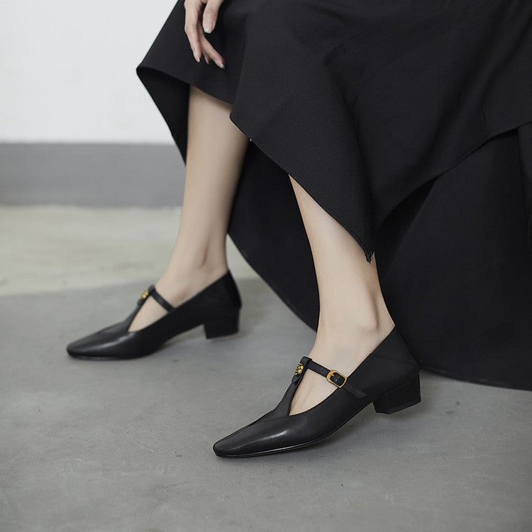 Women's T-Bar Leather Pumps