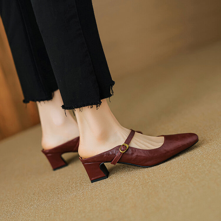 Women's Strap Leather Mules