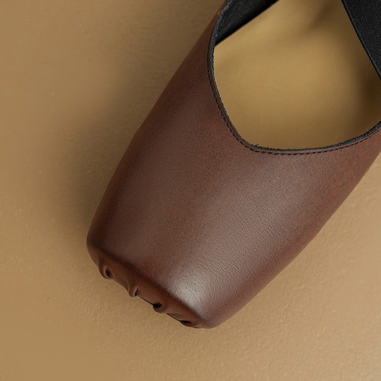 Women's Square Toe Leather Ballets
