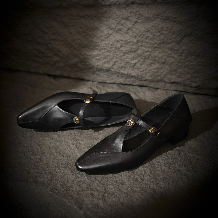 Women's T-Bar Leather Pumps
