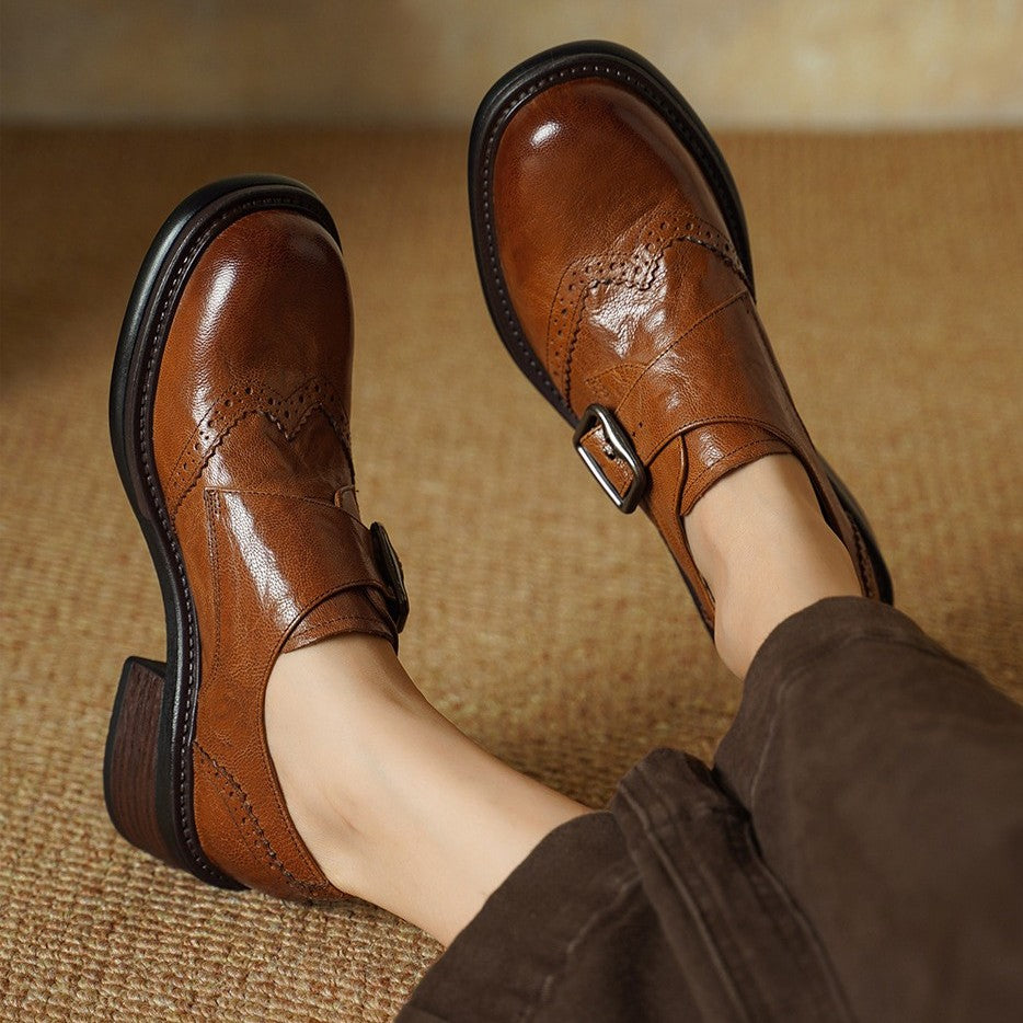 Women's Monk-Strap Leather Brogues