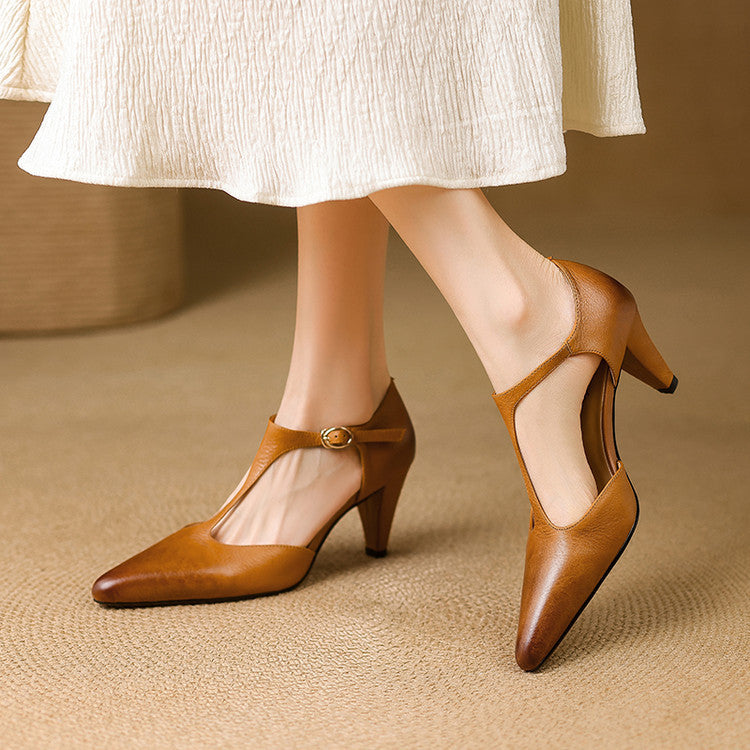 Women's T-Bar Leather Heels
