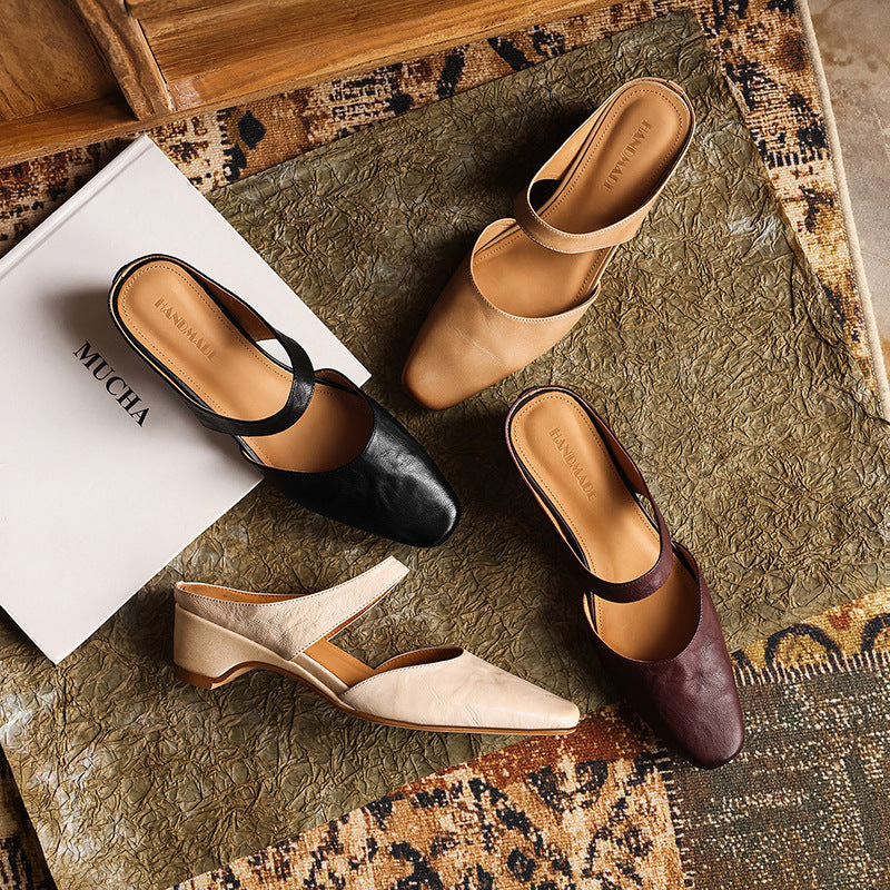 Women's Square-Toe Leather Mules