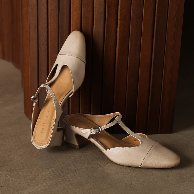 Women's T-Bar Leather Mules