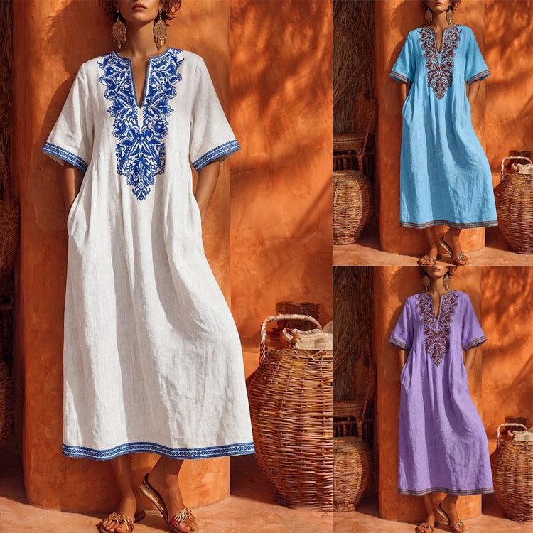 Lillian | Women's V-Neck Embroidered Bohemian Floral Dress