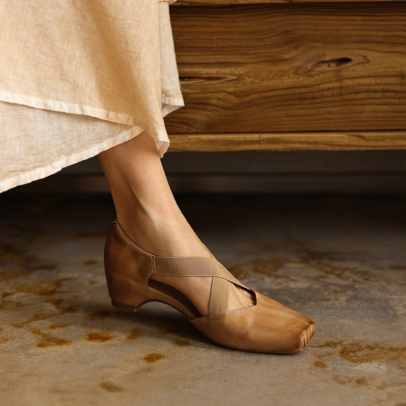Women's Leather Cross-Strap Heels