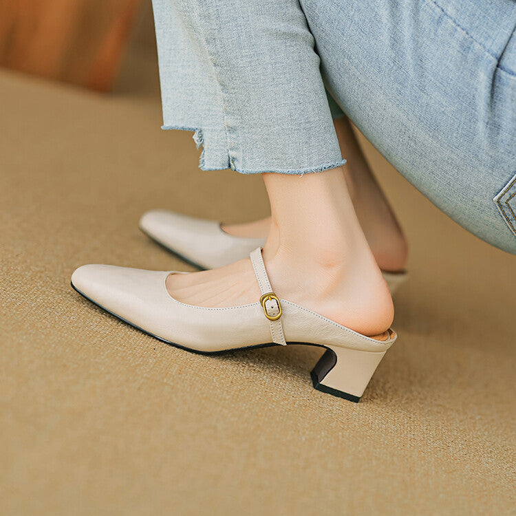 Women's Strap Leather Mules