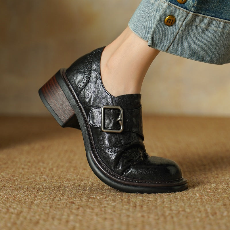 Women's Monk-Strap Leather Brogues