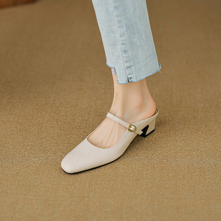 Women's Strap Leather Mules