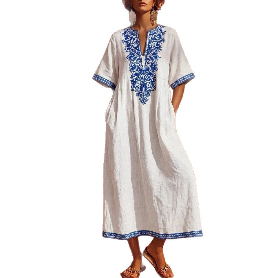 Lillian | Women's V-Neck Embroidered Bohemian Floral Dress