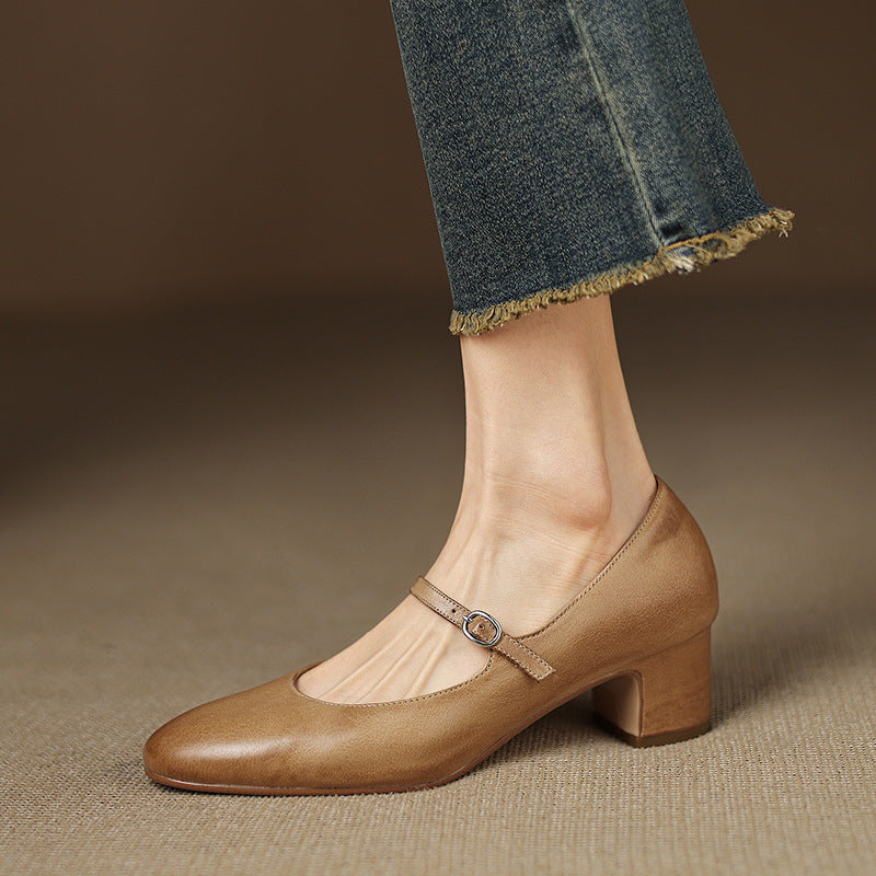 Women's Leather Block Heels