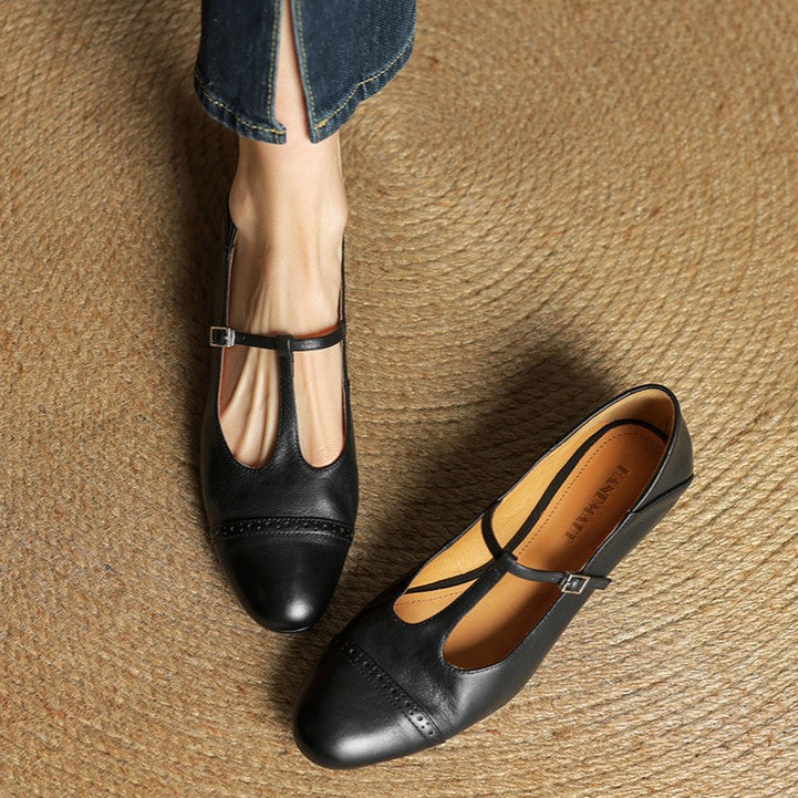 Women's T-Strap Leather Mary Janes