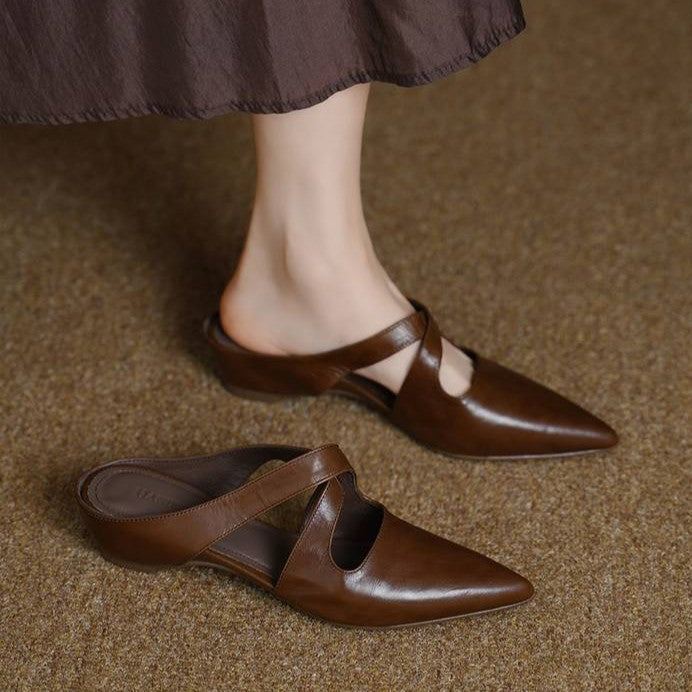 Women's Cross-Strap Leather Mules