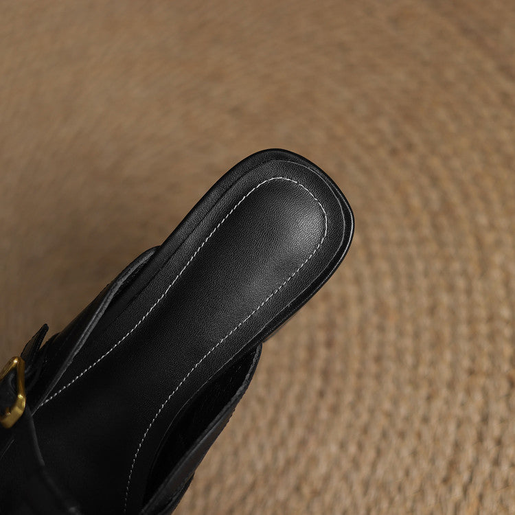Women's T-Strap Leather Mules