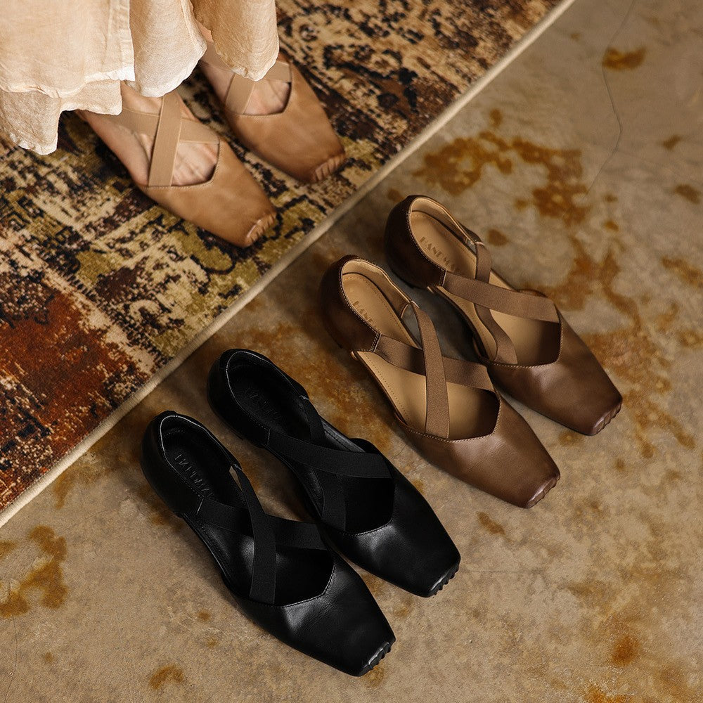 Women's Leather Cross-Strap Heels
