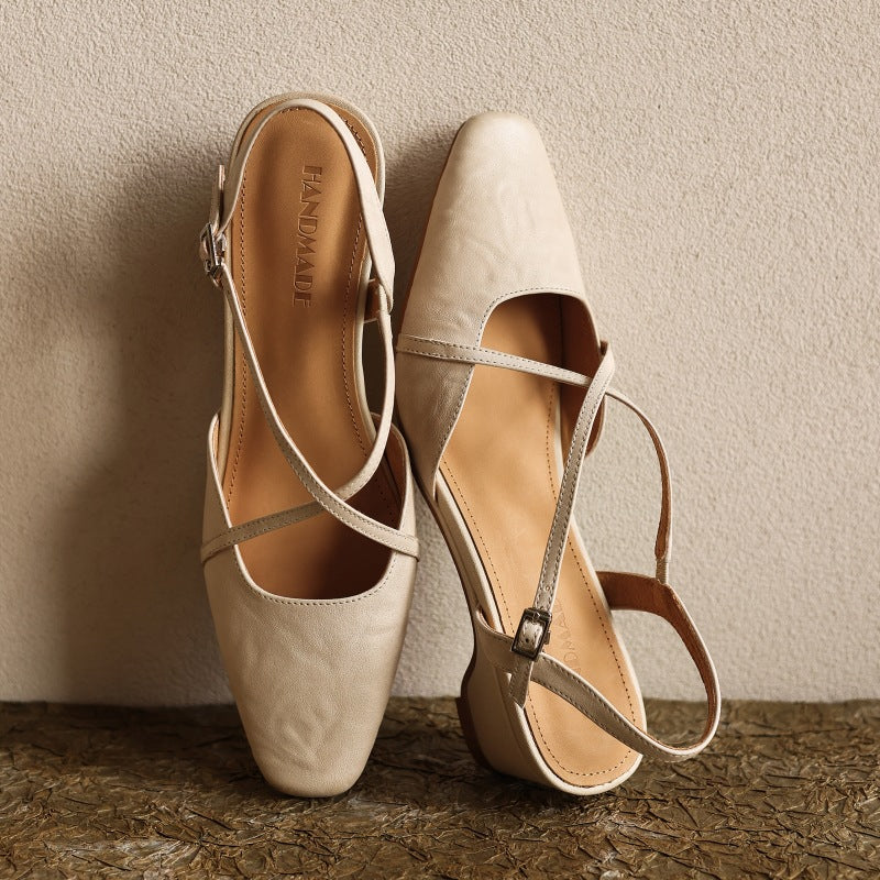 Women's Cross-Strap Leather Slingback Heels