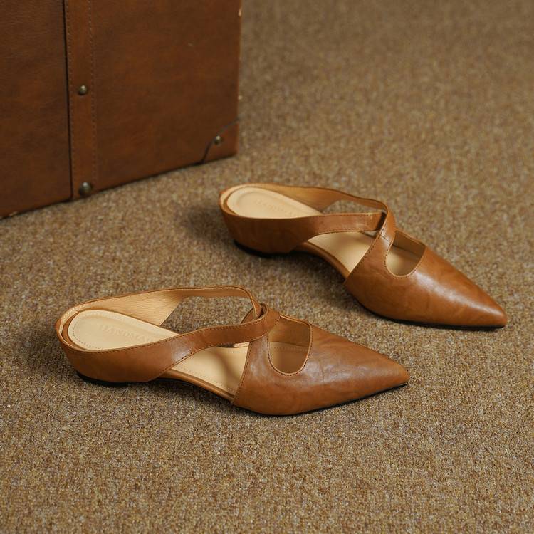 Women's Cross-Strap Leather Mules