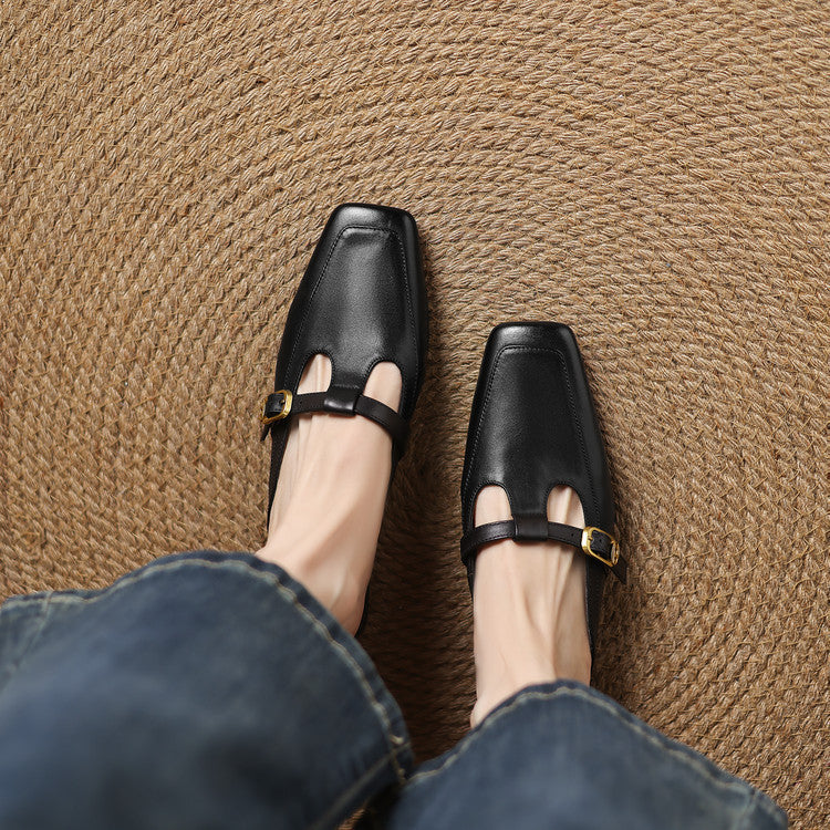 Women's T-Strap Leather Mules